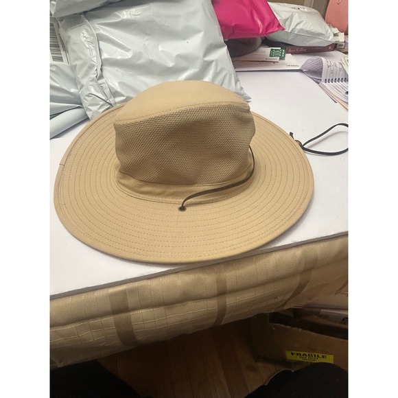 Jacobson Hat Men's Tan Sun Hat Boonie Safari Breathable Mesh Chin Strap - Picture 2 of 8